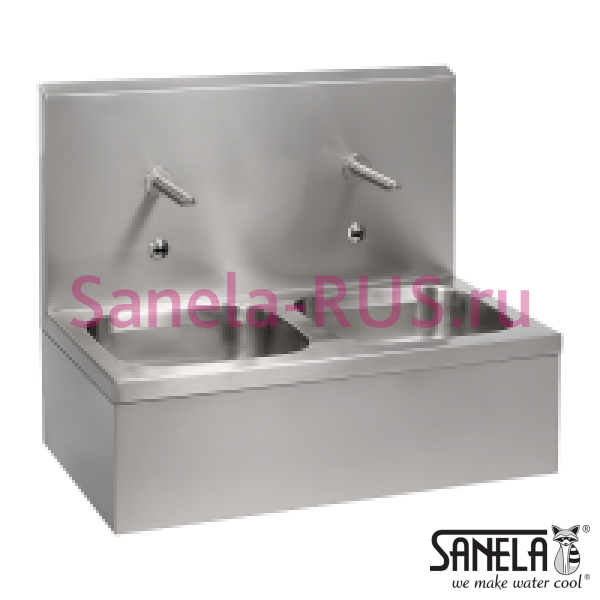 Нержавеющая двойная мойка с автоматическими кранами SLUN 07E Нержавеющая двойная мойка с автоматическими кранами SLUN 07E
